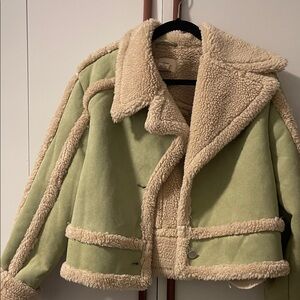 Urban Outfitters Green and Cream Teddy Jacket